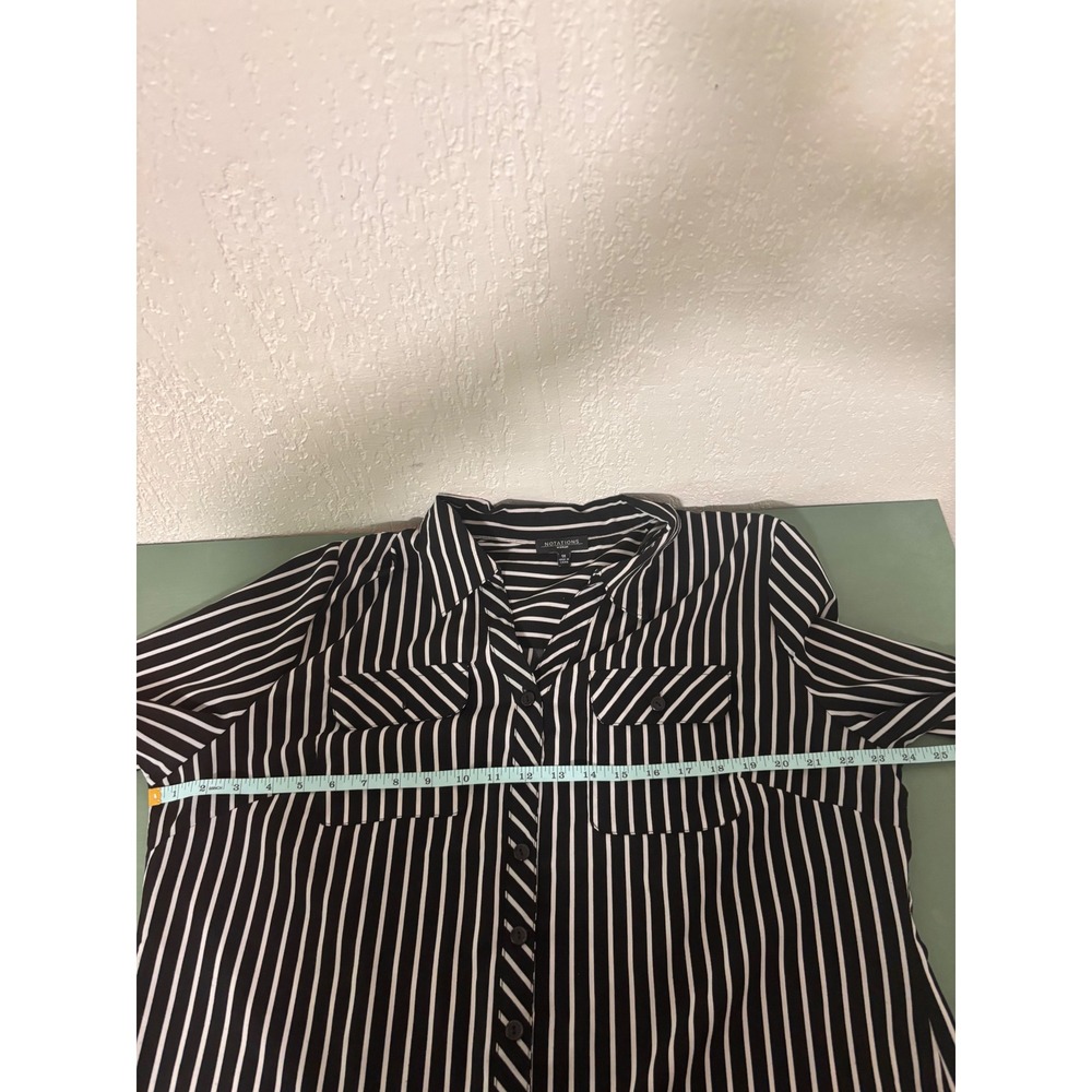 Notations Woman Black White Striped Roll Tab Sleeve Button Down Shirt 1X - Picture 10 of 12